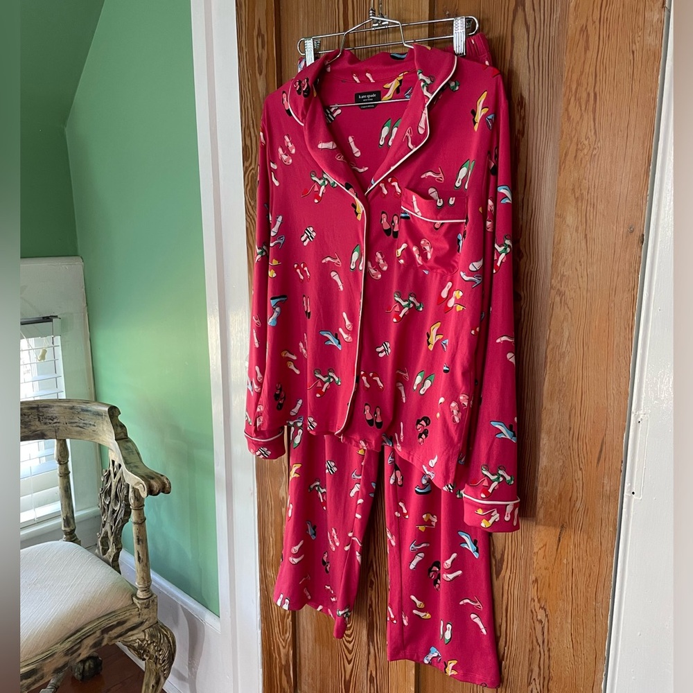 kate spade Pink Pajama Set with Multicolor Shoe Print - Picture 3 of 16